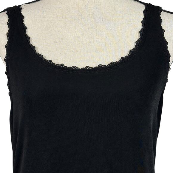 Chico’s Travelers SZ 2 (Large) Tank Top Lace Trim Liquid Knit Adjustable Straps - Picture 2 of 8